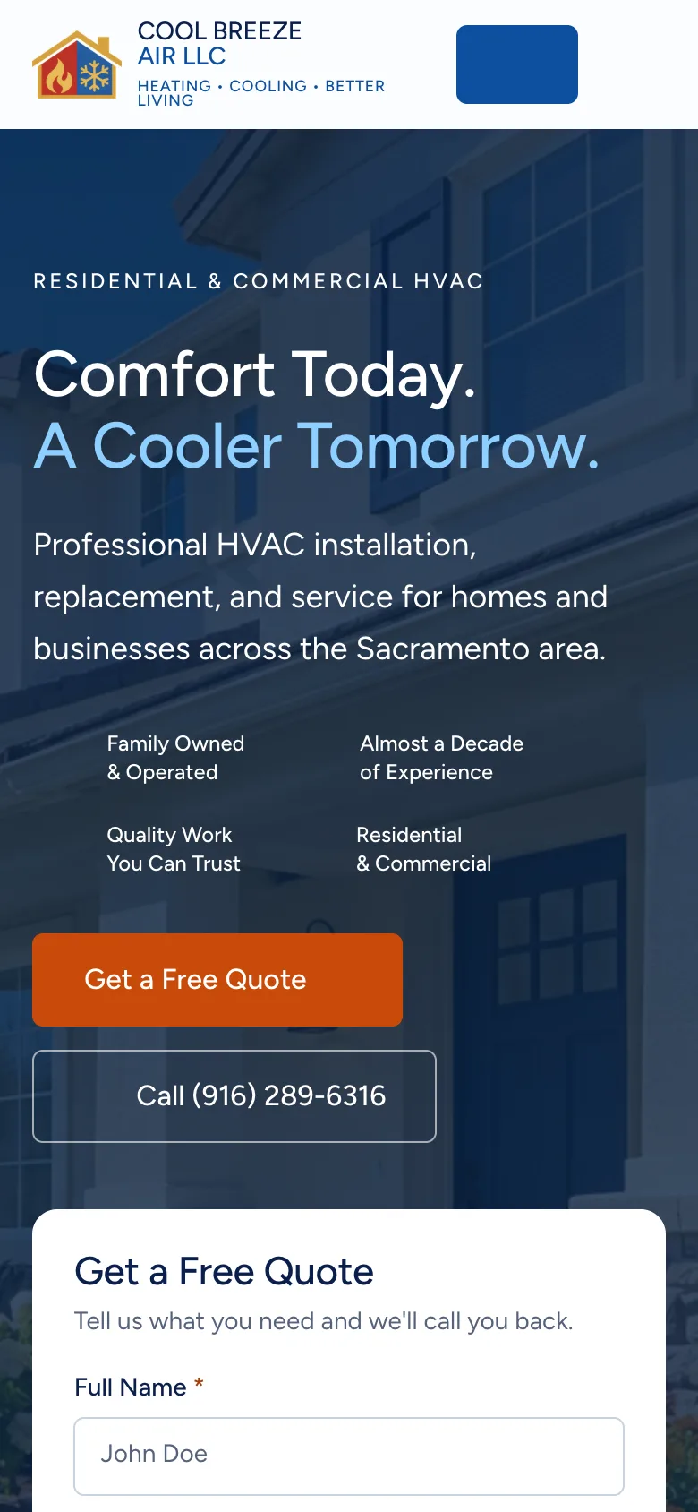 Cool Breeze Air website on a phone