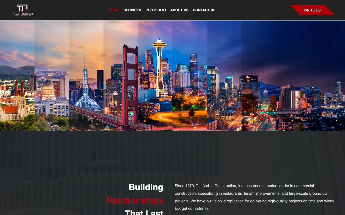 T.J. Nisbet Construction website on a desktop screen