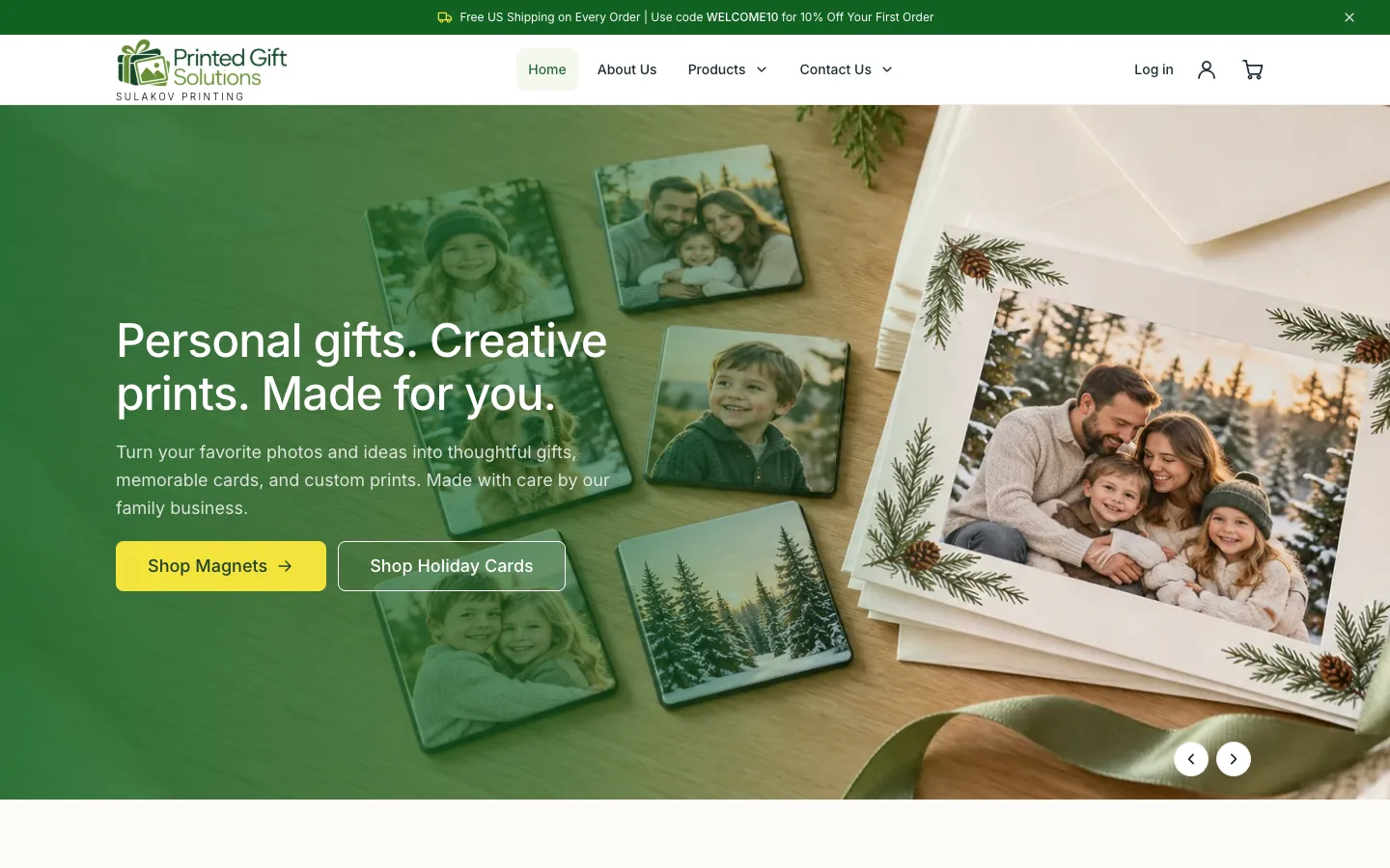 Printed Gift Solutions website on a desktop screen